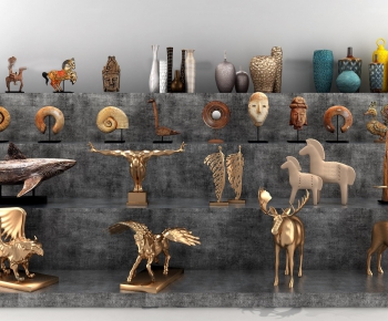 现代金属动物人物器皿雕塑摆件组合-ID:299320591