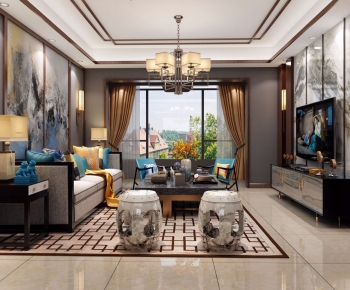 New Chinese Style A Living Room-ID:602058456