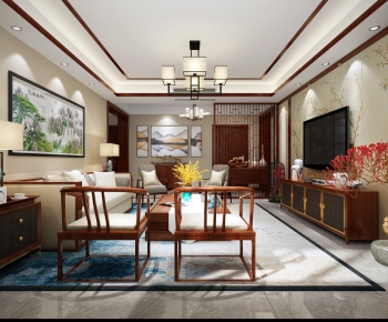 New Chinese Style A Living Room-ID:890871711