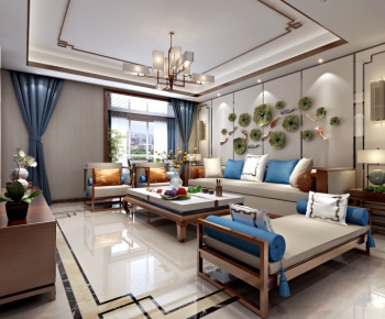 New Chinese Style A Living Room-ID:621704839