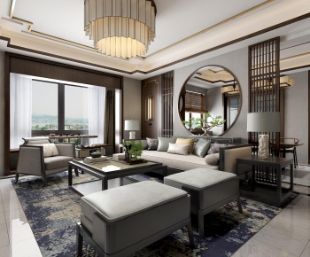 New Chinese Style A Living Room-ID:925317953