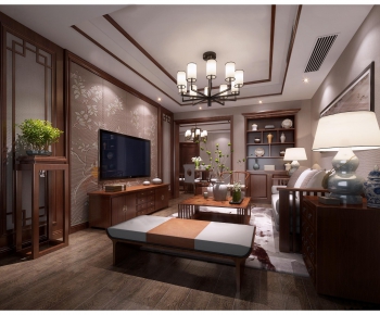 New Chinese Style A Living Room-ID:521427784