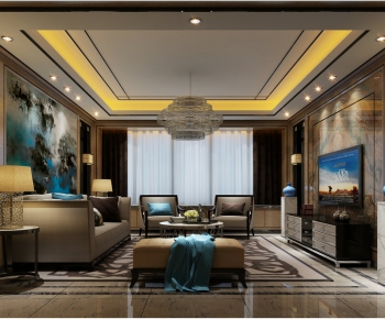 Modern New Chinese Style A Living Room-ID:300508291