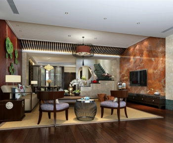 New Chinese Style A Living Room-ID:551585224