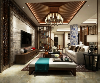 New Chinese Style A Living Room-ID:764254998