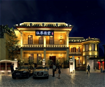 新中式夜景别墅/建筑-ID:969458353