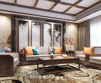 New Chinese Style A Living Room-ID:459011535