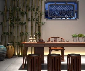 新中式品茶室休闲桌椅竹干-ID:283203686
