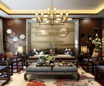 New Chinese Style A Living Room-ID:742823164