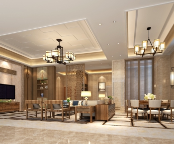 New Chinese Style A Living Room-ID:383991625