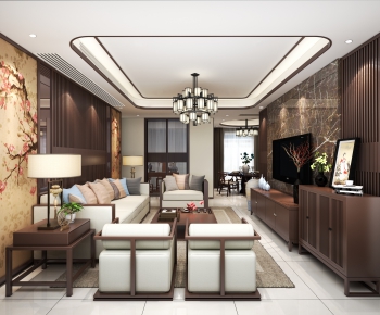 New Chinese Style A Living Room-ID:897046716
