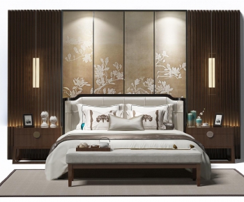 New Chinese Style Double Bed-ID:979427572