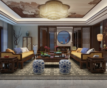 New Chinese Style A Living Room-ID:765873629