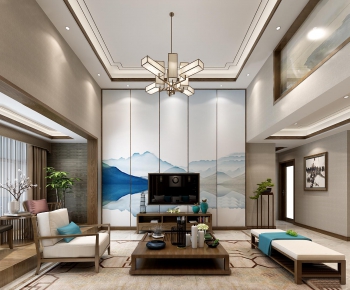 New Chinese Style A Living Room-ID:373620321