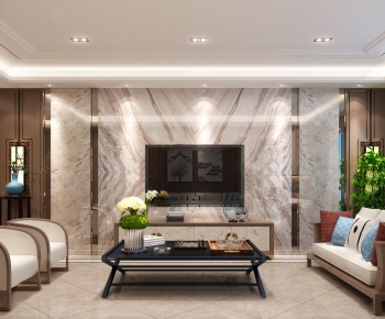 New Chinese Style A Living Room-ID:633716936