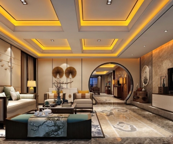 New Chinese Style A Living Room-ID:735205928