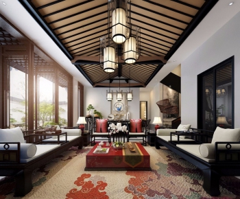 New Chinese Style A Living Room-ID:490631542