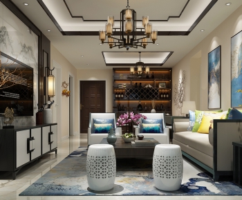 New Chinese Style A Living Room-ID:121953467