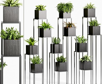 现代装饰架绿植盆栽3D模型