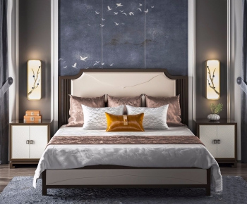 New Chinese Style Double Bed-ID:930816473