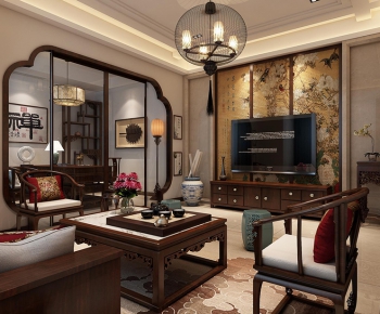 New Chinese Style A Living Room-ID:188832239