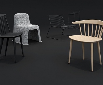 现代工业风北欧单椅休闲椅组合3D模型
