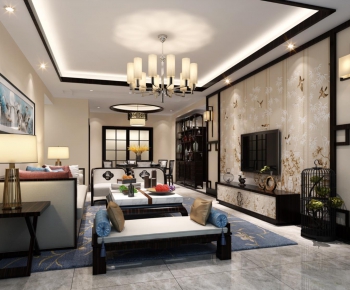 New Chinese Style A Living Room-ID:883302443