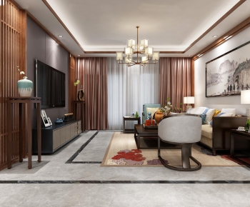 New Chinese Style A Living Room-ID:740593476