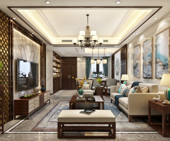 New Chinese Style A Living Room-ID:511902933