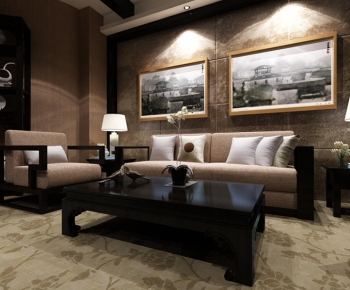 New Chinese Style A Living Room-ID:614081178