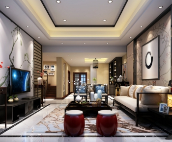 New Chinese Style A Living Room-ID:811877858