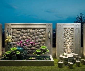 新中式庭院/景观荷花池-id:12432