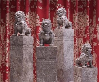 中式石狮子雕塑-ID:894669598