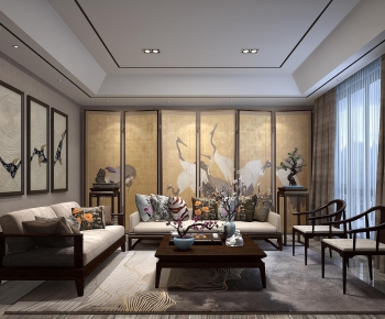 New Chinese Style A Living Room-ID:889071287