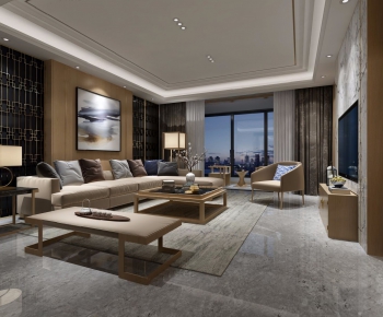 New Chinese Style A Living Room-ID:662165923