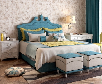 American Style Country Style Double Bed-ID:639991358