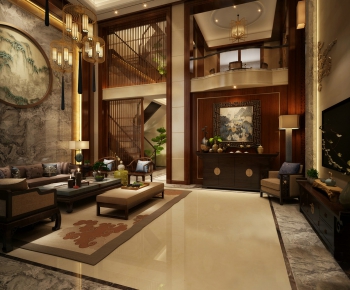 New Chinese Style A Living Room-ID:136694641