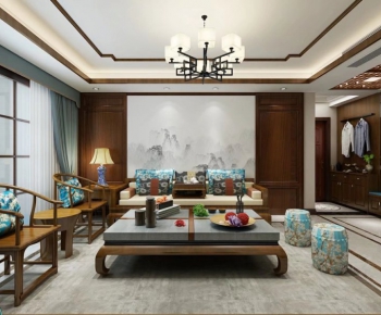 New Chinese Style A Living Room-ID:944913975