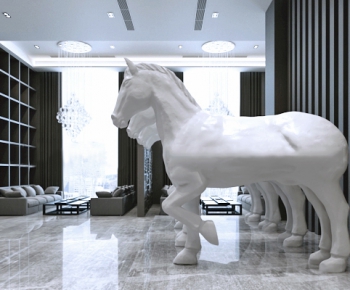 现代新中式动物马雕塑-ID:739042355