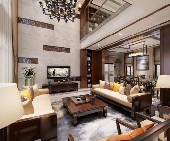 New Chinese Style A Living Room-ID:890336864
