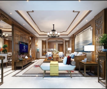 New Chinese Style A Living Room-ID:886867665