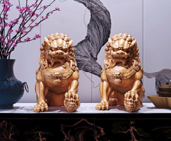 中式风水石狮子雕塑-ID:679578972