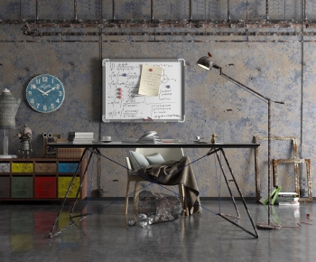 Industrial Style Computer Desk And Chair-ID:586013795
