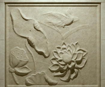 新中式莲花石材砖雕刻墙饰-ID:163499682