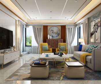 Modern New Chinese Style A Living Room-ID:702360135