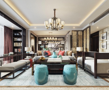 New Chinese Style A Living Room-ID:674268534