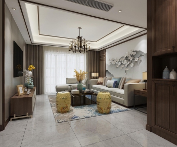 New Chinese Style A Living Room-ID:604087463