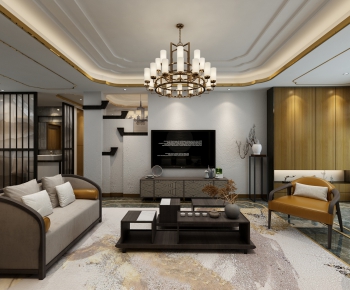 New Chinese Style A Living Room-ID:414672848