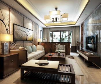 New Chinese Style A Living Room-ID:746238432