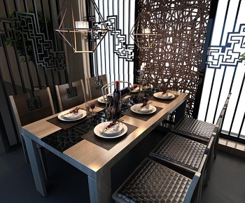 现代新中式餐桌椅3D模型